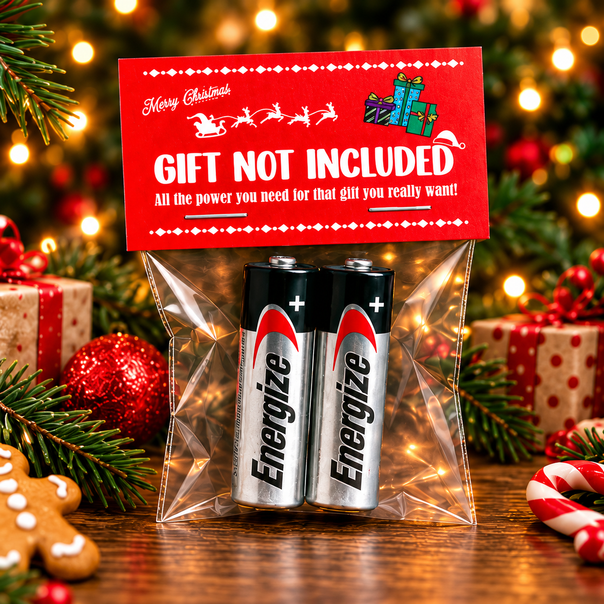 Gift Not Included Christmas battery gift — styled product mockup